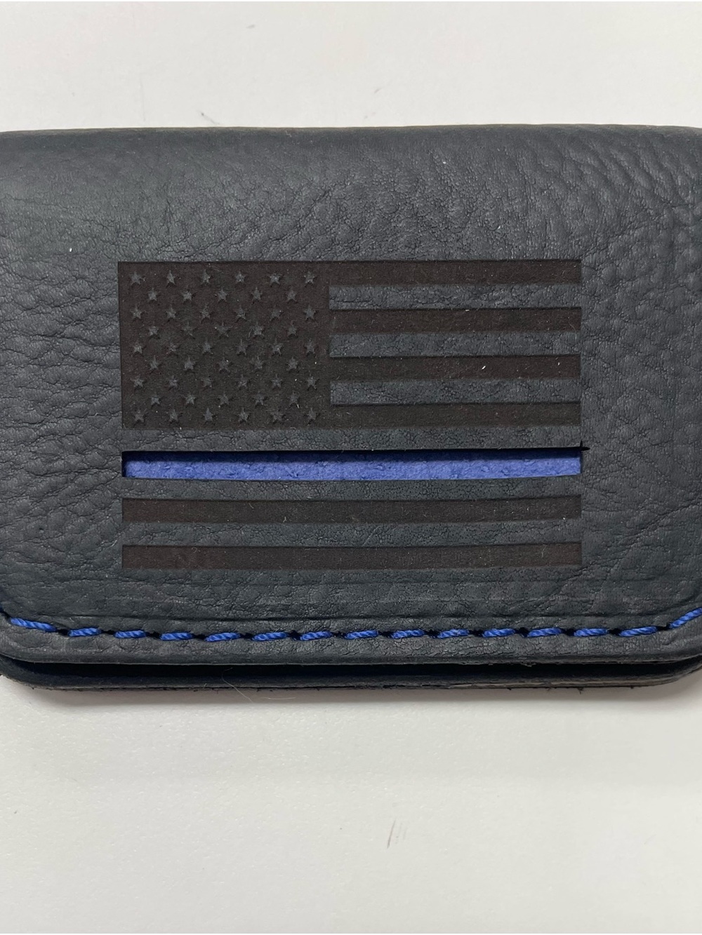 Genuine Leather Wallet - Thin Blue Line - with built in money clip